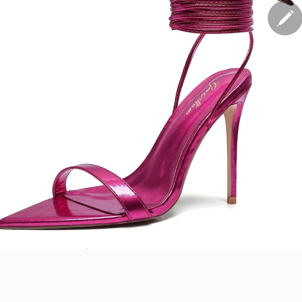 Genshuo Pink Mettalic Ankle Wrap  Stiletto Heels